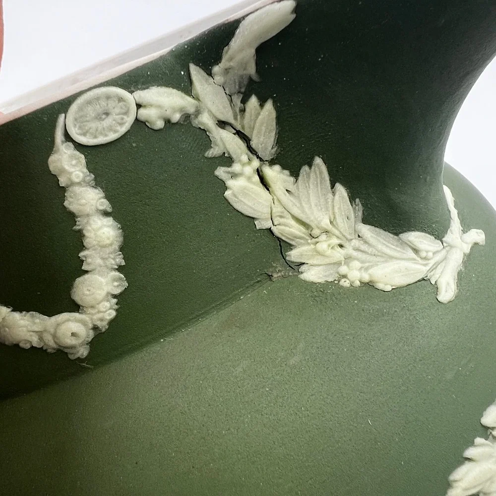 Antique Wedgwood Olive Green Jasper-Dip‎ Pitcher Classical Muses Relief 1800's